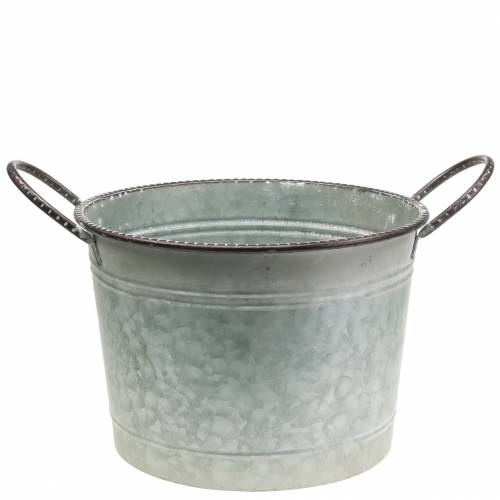 Cinko dubuo su rankenomis pilkos, rudos ir baltos spalvos skalbtas Ø31cm H21cm