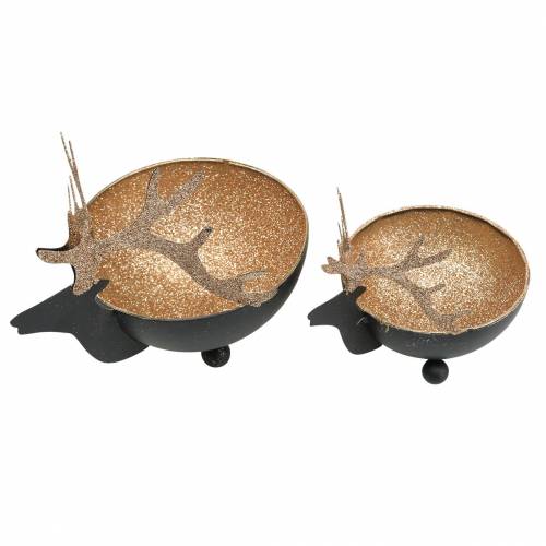 daiktų Dubuo su elnio galva juodas, auksinis metalas Ø11/14cm Rinkinyje 2 vnt