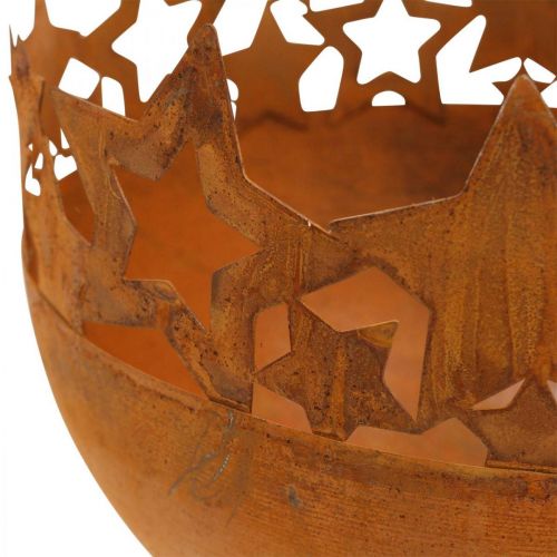 Floristik24 Metalinis dubuo su žvaigždėmis, kalėdinė puošmena, dekoratyvinis indas patina Ø25cm H20,5cm