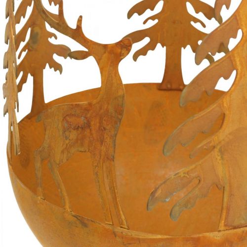 Floristik24 Metalinis dubuo su elniu, miško puošmena Adventui, dekoratyvinis indas iš nerūdijančio plieno Ø25cm H29cm