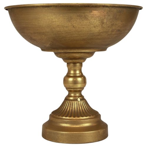 Dubuo su kojele dekoratyvinis metalinis dubuo auksinis Ø25,5cm H24cm