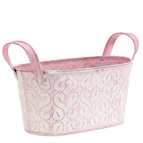 Floristik24 Cinko kubilas su rožiniu dekoru, skalbtas 18,5cm x 11cm H9cm