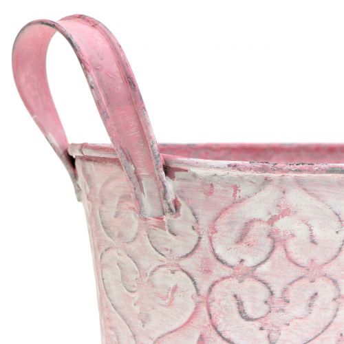 Floristik24 Cinko kubilas su rožiniu dekoru, skalbtas 18,5cm x 11cm H9cm