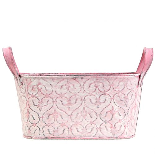 Floristik24 Cinko kubilas su rožiniu dekoru, skalbtas 18,5cm x 11cm H9cm