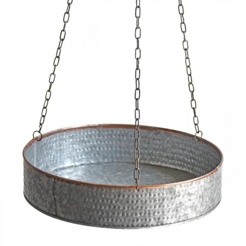 Floristik24 Augalų dubuo pakabinimui, metalinis indas su grandinėle sidabrinis, vario spalvos Ø30/40m H9/9,5cm L98/112cm