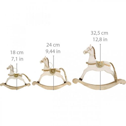 daiktų Supamasis arkliukas, kalėdinė puošmena balta auksinė H24cm