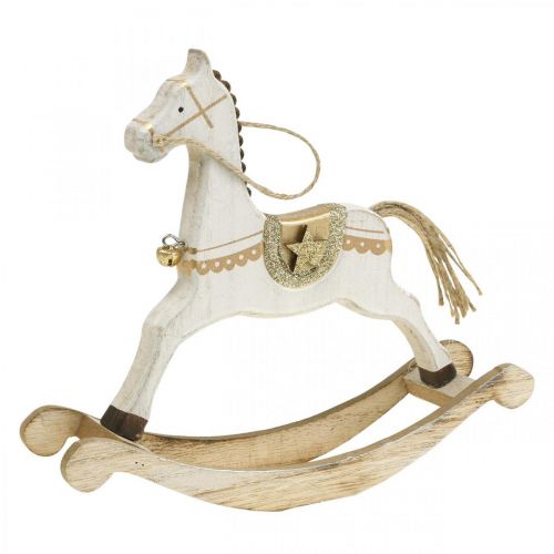Floristik24 Medinis supamas arkliukas, kalėdinė puošmena White Golden H18cm