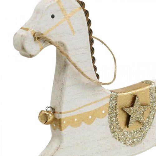 daiktų Supamasis arkliukas, kalėdinė puošmena balta auksinė H24cm