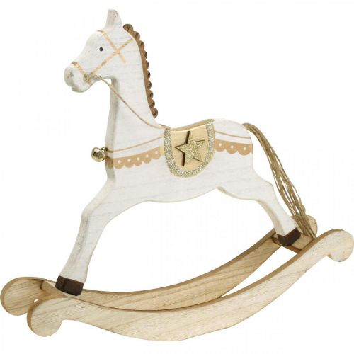 Floristik24 Medinis supamas arkliukas, kalėdinė puošmena White Golden H32,5cm