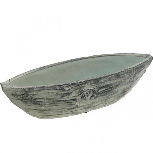 Floristik24 Augalų dubuo ovalus betoninis valties medžio dizainas 37×11,5cm H10cm