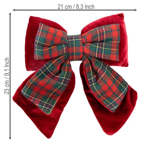 Floristik24 Raudonas škotiškas languotas aksominis kaspinas namams 21×23 cm