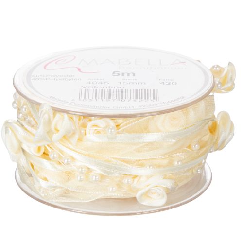 daiktų Juostelė Valentino kreminė 15mm 5m