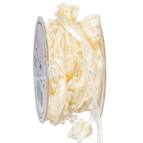 Floristik24 Juostelė Valentino kreminė 15mm 5m