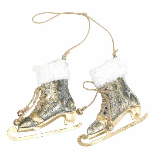 Floristik24 Pakabinamos pačiūžos Kalėdų eglutei Auksinės, baltos 11×10 cm