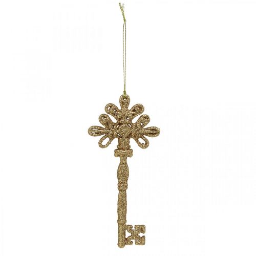 Floristik24 Papuošimo raktas, Kalėdinė puošmena su blizgučiais, eglutės papuošimai Golden H15,5cm 12vnt