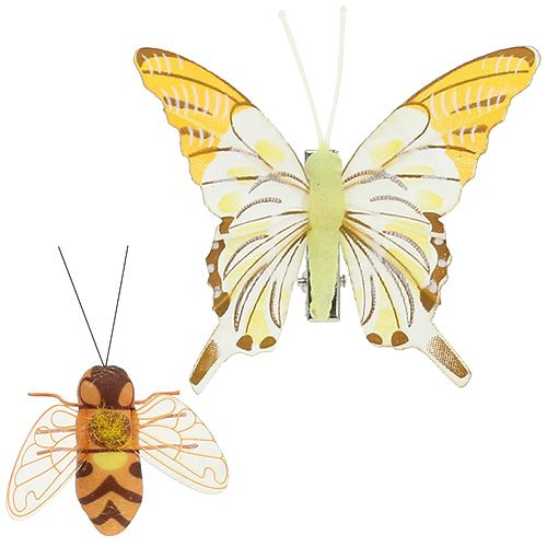 Floristik24 Drugelis, bičių puošmena ant segtuko 4cm - 8cm 9 vnt