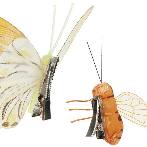 Floristik24 Drugelis, bičių puošmena ant segtuko 4cm - 8cm 9 vnt