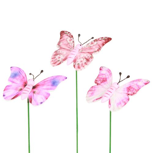 daiktų Drugelio dekoratyvinis kištukas medinis rožinis rožinis 8x5,5cm 18 vnt