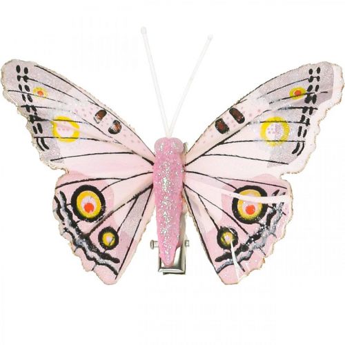 daiktų Deco drugeliai su segtuku, plunksniniai drugeliai rožiniai 4,5-8cm 10p