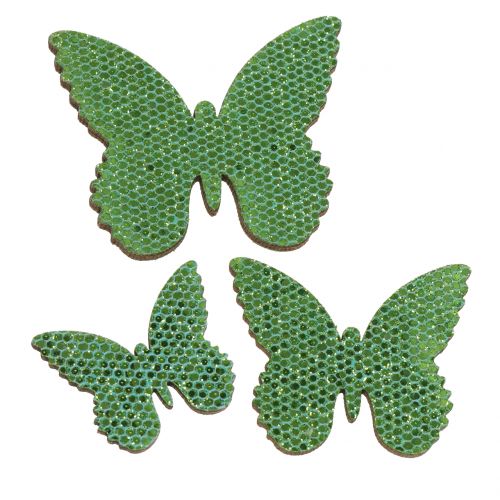 Floristik24 Sklaidos dekoracijos drugelis žalias blizgutis 5/4/3cm 24 vnt