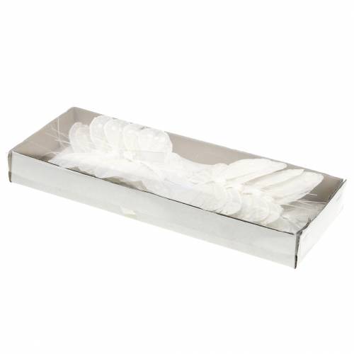 Floristik24 Plunksninis drugelis ant vielos baltas su blizgučiais 10cm 12vnt