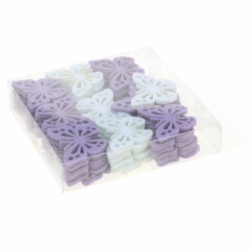 Floristik24 Veltinio drugelio stalo puošmena violetinė balta asorti 3,5x4,5cm 54 vnt.