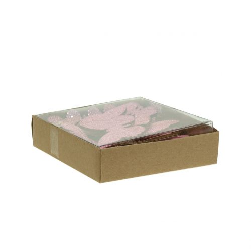 daiktų Sklaidos dekoracijos drugelis rožinis blizgutis 5/4/3cm 24 vnt