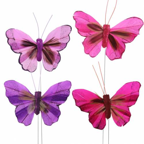 Floristik24 Plunksninis drugelis su viela 7cm rožinė violetinė 24vnt