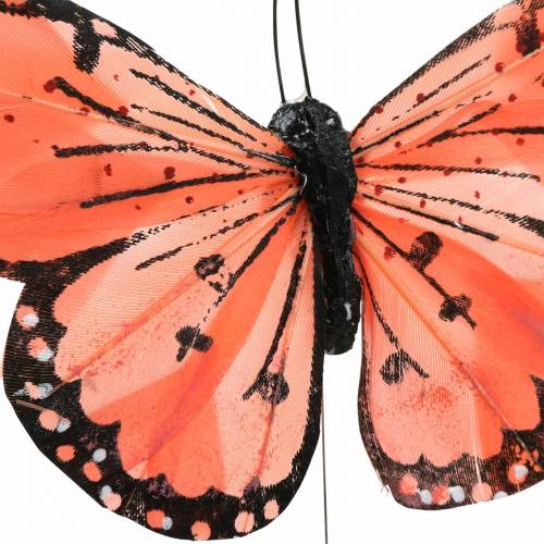 Floristik24 Plunksninis drugelis su vielos spalvos lašiša ir violetine 10cm 12 p