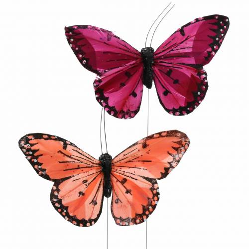 Floristik24 Plunksninis drugelis su vielos spalvos lašiša ir violetine 10cm 12 p