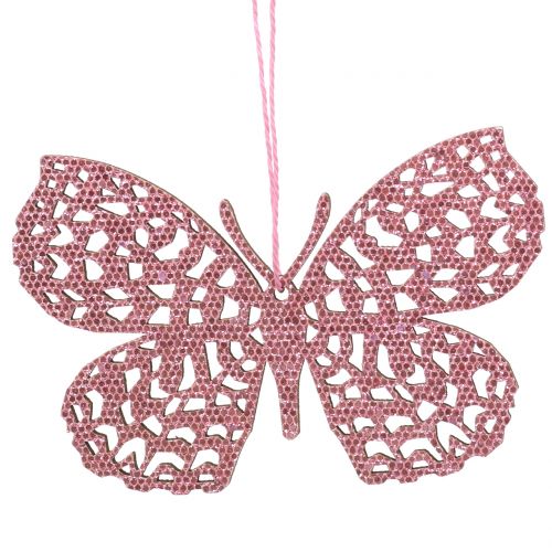 Floristik24 Dekoratyvinė kabykla drugelis rožinis blizgutis10cm 6vnt