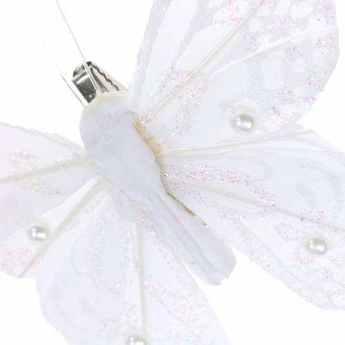 Floristik24 Plunksninis drugelis ant segtuko baltas 10 cm 12 vnt