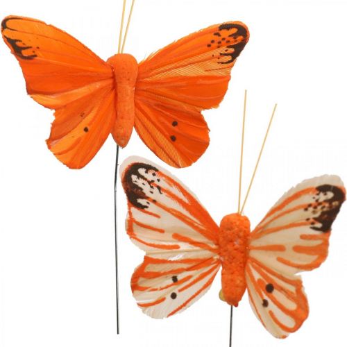 Floristik24 Dekoratyviniai drugeliai, gėlių kamščiai, pavasariniai drugeliai ant vielos geltona, oranžinė 4×6,5cm 12vnt.