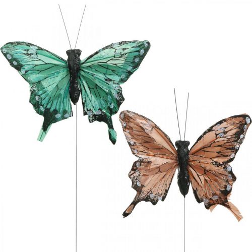 Dekoratyviniai drugeliai, pavasario puošmena, plunksniniai drugeliai, augalų kamščiai žalia, ruda 9,5×12,5cm 12vnt.