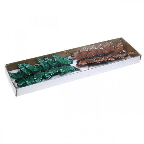 Floristik24 Dekoratyviniai drugeliai, pavasario puošmena, plunksniniai drugeliai, augalų kamščiai žalia, ruda 9,5×12,5cm 12vnt.