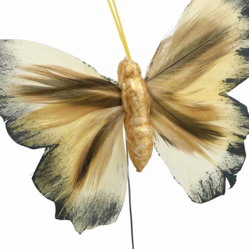 daiktų Deco drugelis, spyruoklinė puošmena, kandis ant vielos ruda, geltona, balta 6×9cm 12vnt