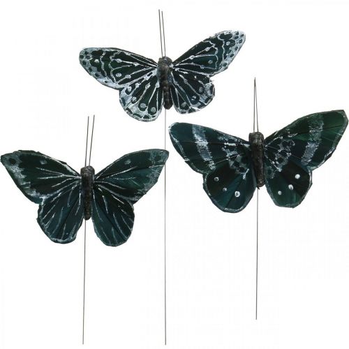 Plunksniniai drugeliai juodai balti, drugeliai ant vielos, dirbtinės kandys 5,5×9cm 12vnt