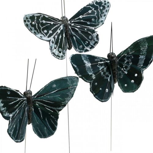 daiktų Plunksniniai drugeliai juodai balti, drugeliai ant vielos, dirbtinės kandys 5,5×9cm 12vnt