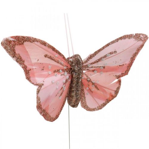 Floristik24 Drugeliai su žėručiu, vestuvių puošmena, dekoratyvinis kamštis, plunksninis drugelis geltonas, smėlio spalvos, rožinis, baltas 9,5×12,5 cm 12 vnt.