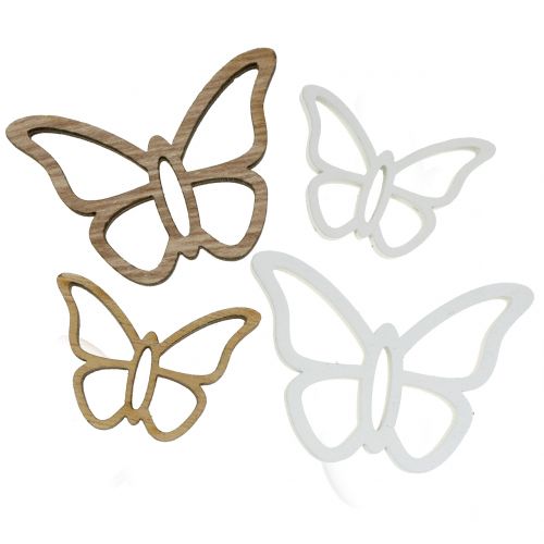 Floristik24 Medinis drugelis baltas/natūralus 3cm - 4,5cm 48 vnt