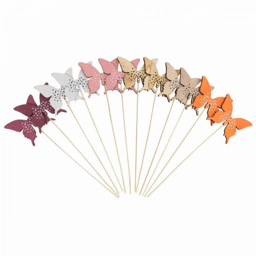daiktų Drugelis medinis gėlių kamštis spalvotas 9cm/29cm 12vnt