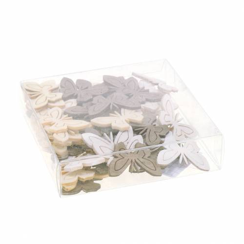 Floristik24 Butterfly Wood Balta, kreminė, ruda Asorti 4cm 72 vnt Stalo dekoravimo spyruoklė