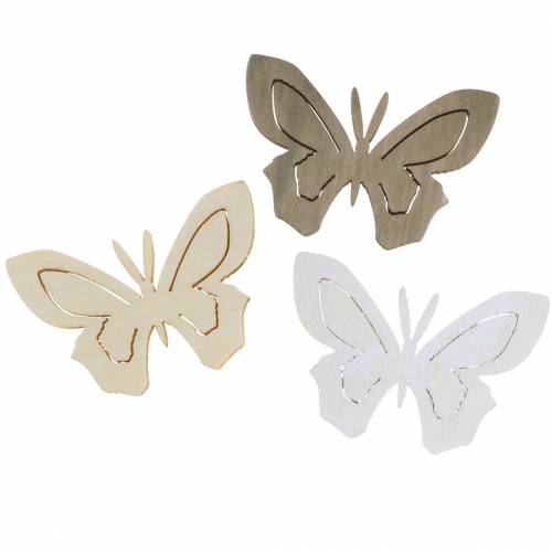 Floristik24 Butterfly Wood Balta, kreminė, ruda Asorti 4cm 72vnt Stalo dekoravimo spyruoklė