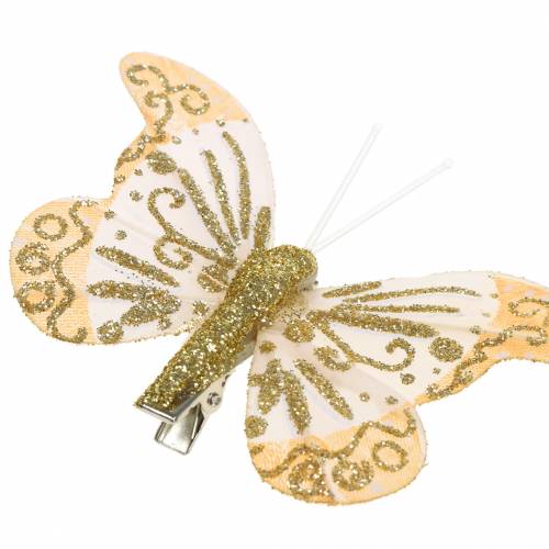 Floristik24 Plunksninis drugelis ant segtuko auksiniai blizgučiai 10vnt
