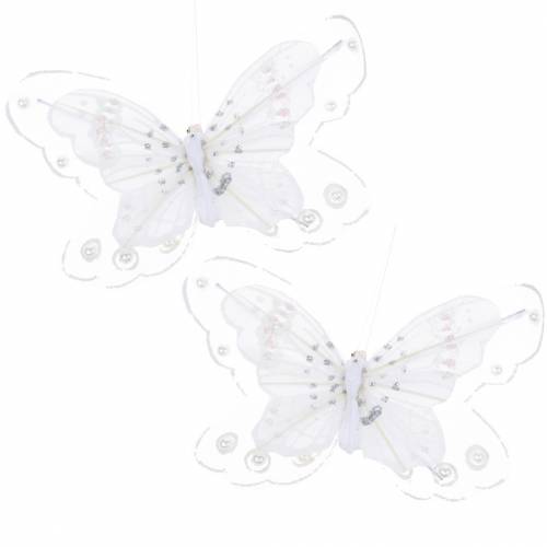 Floristik24 Plunksninis drugelis ant segtuko baltas 10cm 12 p