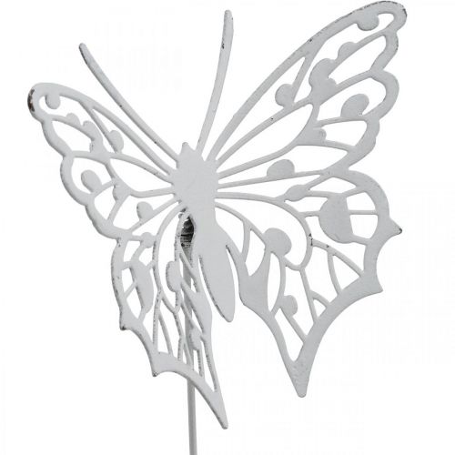 Floristik24 Gėlių kamštelis drugelis, sodo puošmena metalinis, augalų kamštis shabby chic baltas, sidabrinis L51cm 3vnt.