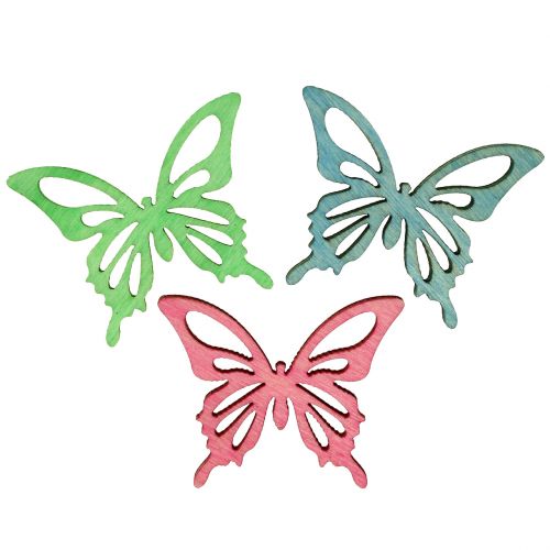 Floristik24 Drugeliai Mix Wood Pink, Green, Blue 4cm 72 vnt