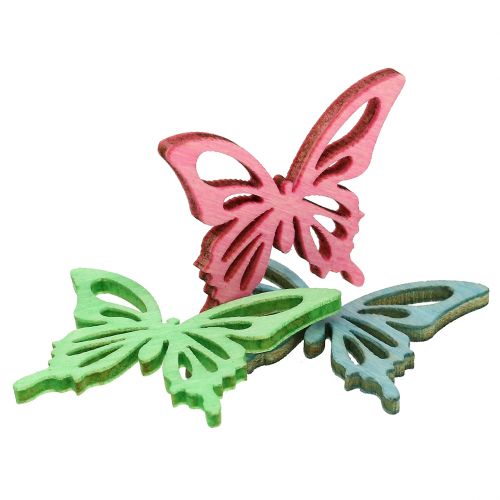 Floristik24 Drugeliai Mix Wood Pink, Green, Blue 4cm 72 vnt