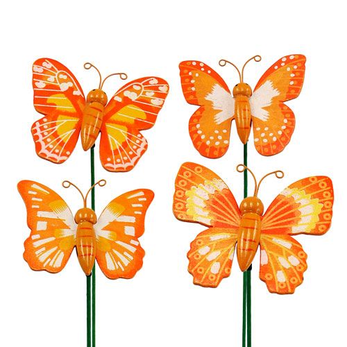 Floristik24 Dekoratyvinis kištukas drugelis oranžinis 6,5cm 24vnt