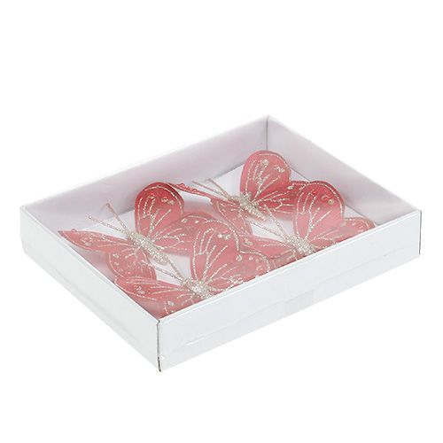 Floristik24 Drugeliai 7cm raudoni, žėrutis 4vnt